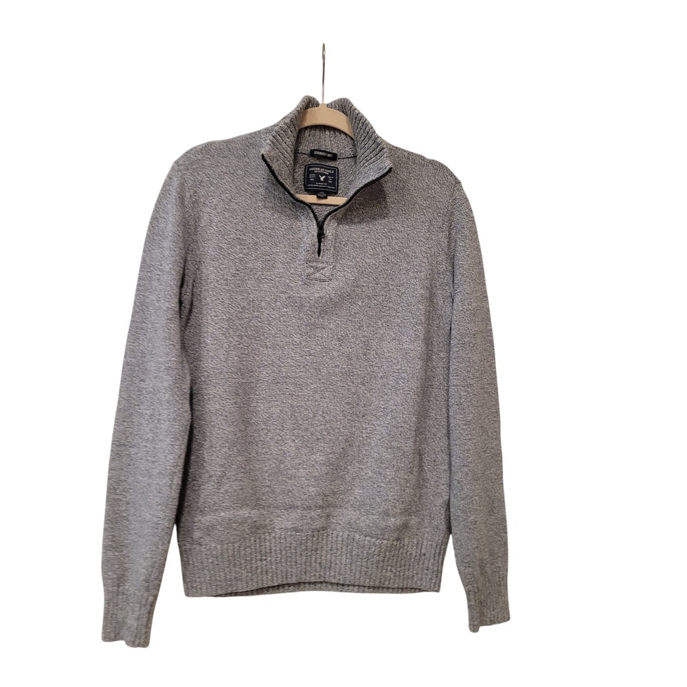 American Eagle Outfitters Mens Small Grey Marled Quarter Zip Pullover Sweater